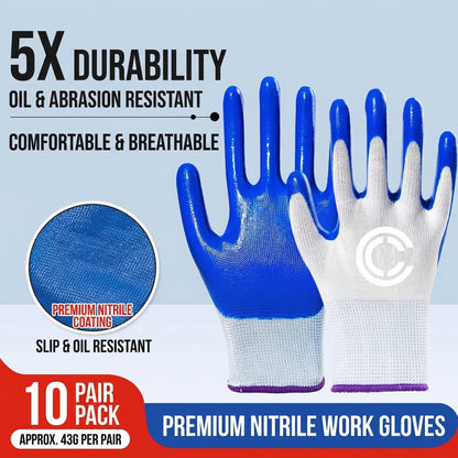 MHS 43g Heavy-Duty Nitrile Work Gloves – 10 Pairs