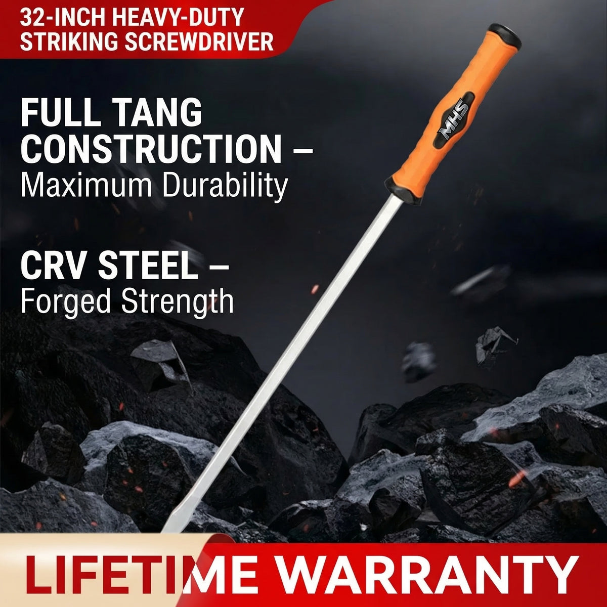 MHS 32-Inch Heavy-Duty Through-Tang Screwdriver
