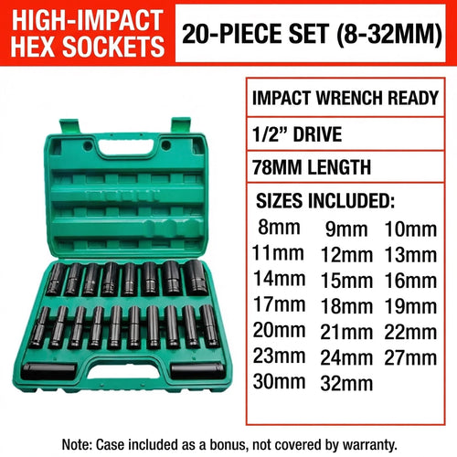 MHS 8–32mm Deep Impact Socket Set – 20 Piece (Green Case)