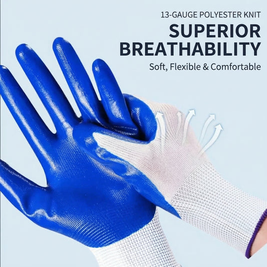 MHS 43g Heavy-Duty Nitrile Work Gloves – 10 Pairs