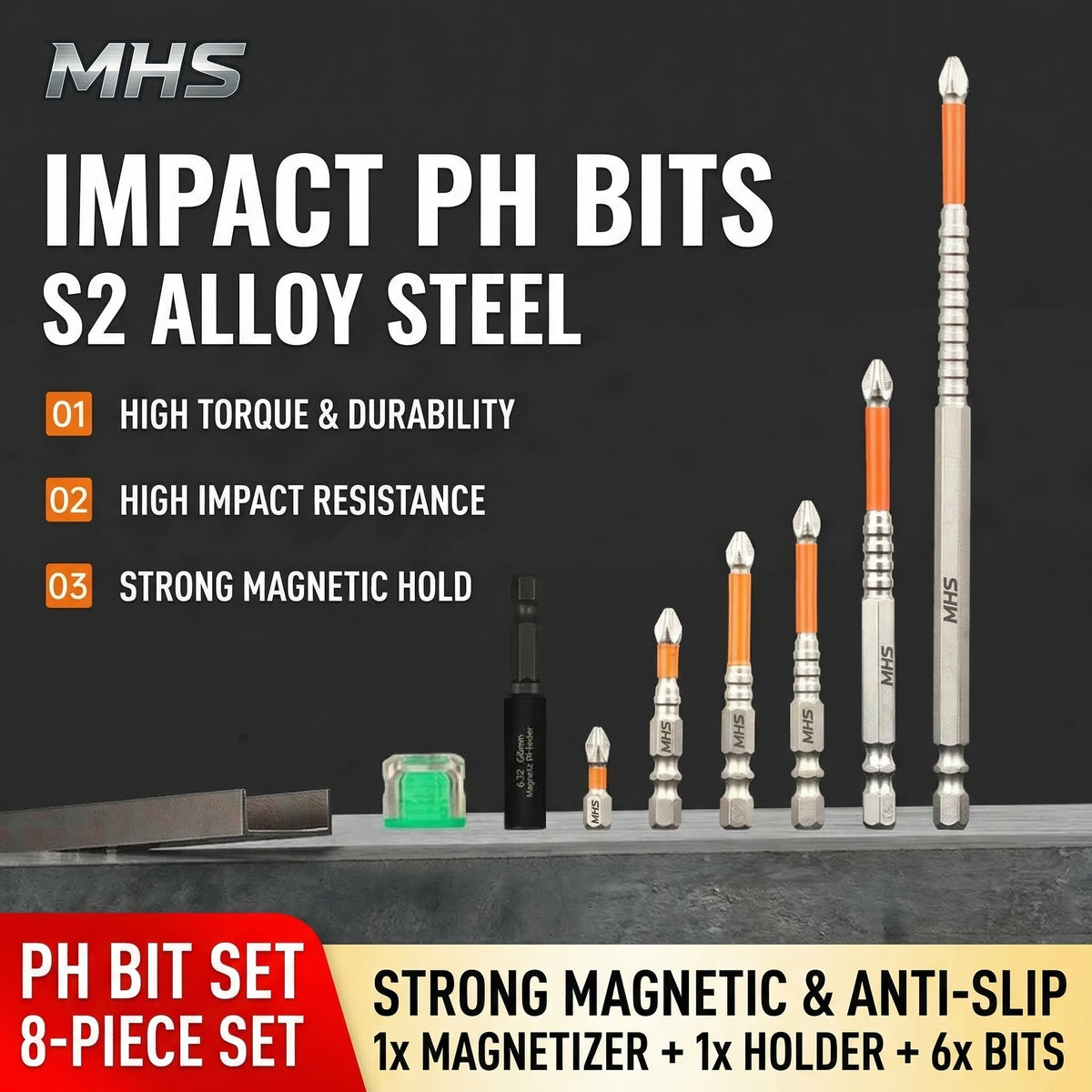 MHS 8-Piece Impact Rated S2 Steel Screwdriver Bit Set