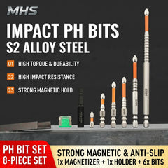 MHS 8-Piece Impact Rated S2 Steel Screwdriver Bit Set
