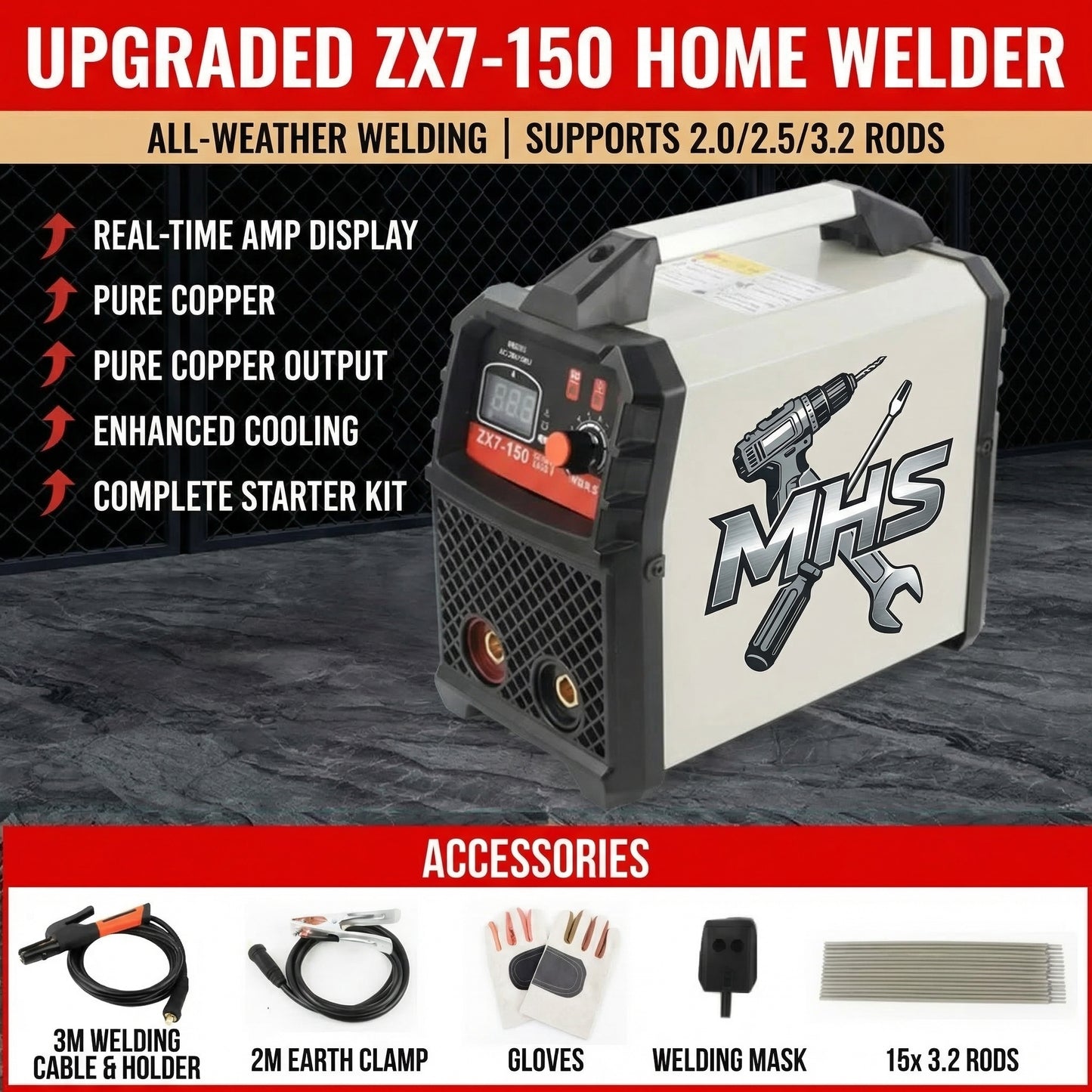 MHS ZX7-200A 200A Portable Inverter MMA Stick Welder
