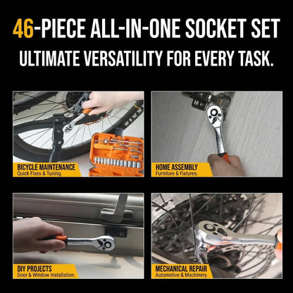 MHS 46-Piece 1/4" Drive Socket & Ratchet Tool Set with Storage Case