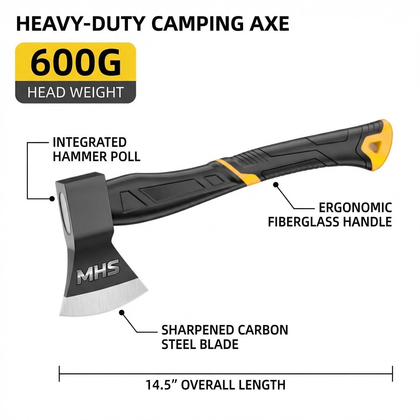 MHS 600g 65Mn Steel Wood Splitting Hatchet