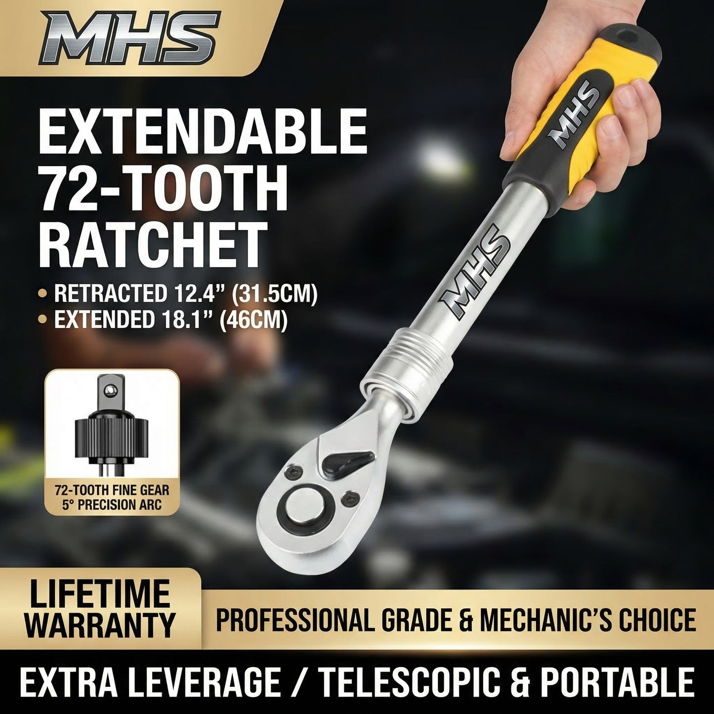 MHS 72-Tooth Telescopic Ratchet Wrench