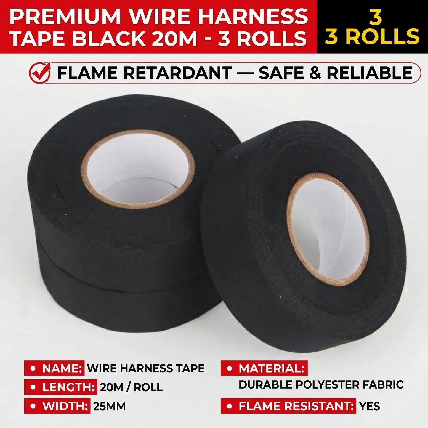 MHS Automotive Wire Harness Tape – 3 Pack