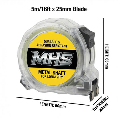 MHS 5m Transparent Tape Measure – 25mm Blade