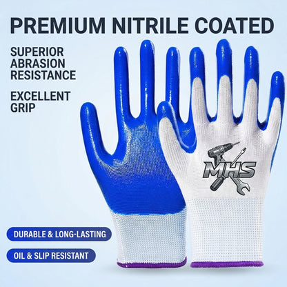 MHS 43g Heavy-Duty Nitrile Work Gloves – 10 Pairs