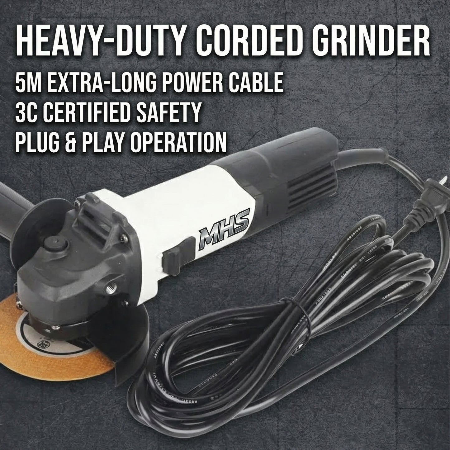 MHS Heavy-Duty Corded Angle Grinder with 5 Cutting Discs