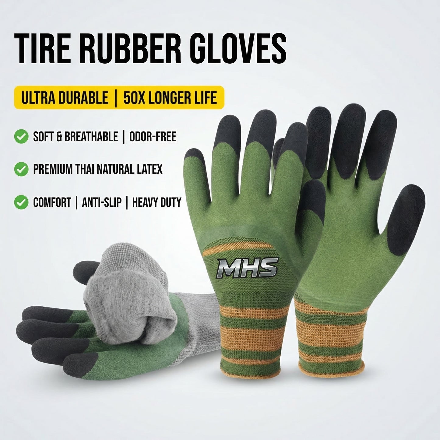 MHS Heavy-Duty Rubber Coated Work Gloves – 10 Pairs