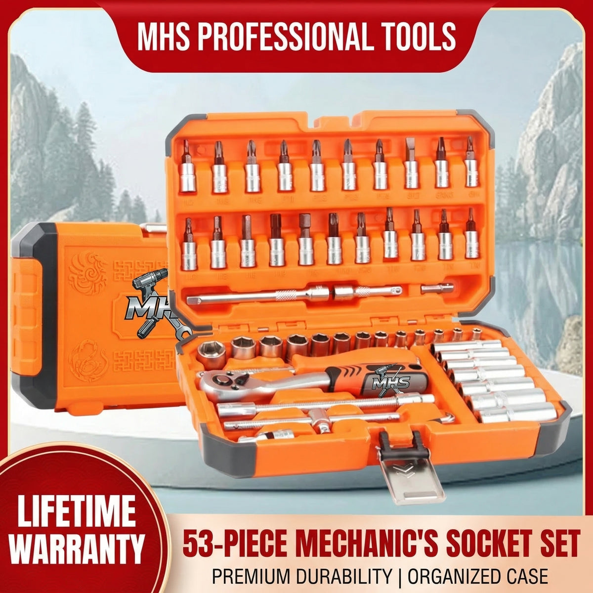 MHS 53-Piece 1/4" Drive Ratchet & Socket Set