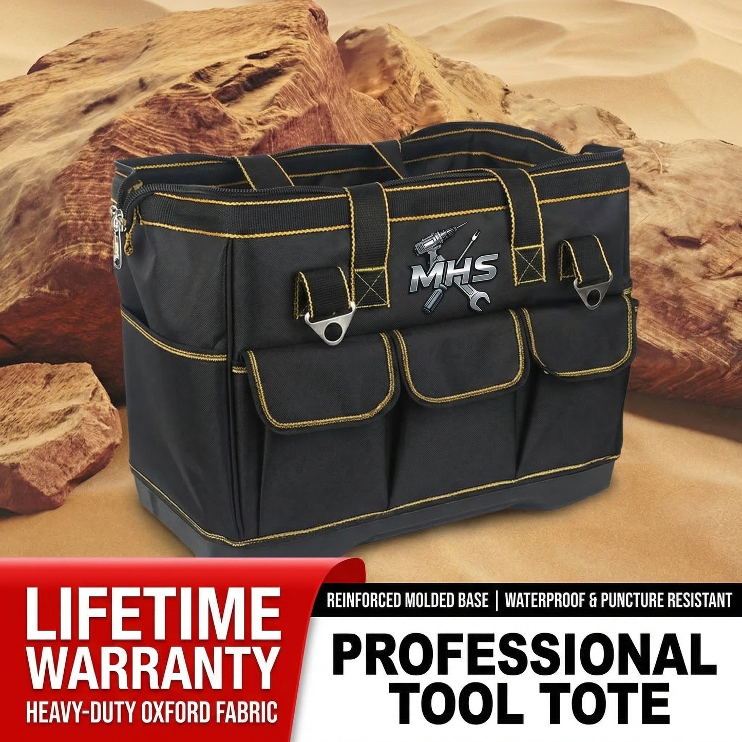 MHS Heavy-Duty Oxford Fabric Tool Bag with Rubber Base